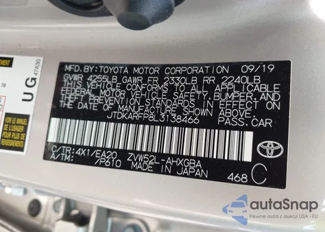 2020 Toyota Prius Prime Limited from USA, damaged, VIN JTDKARFP8L3138466